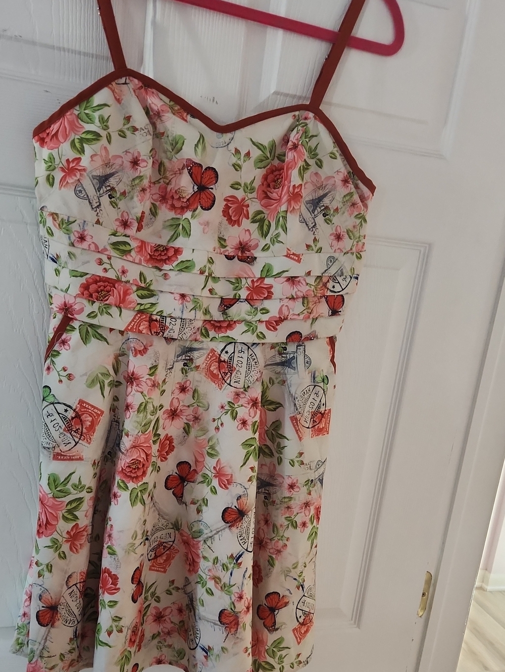 Floral Butterfly Print Sundress in White and Pink NWOT